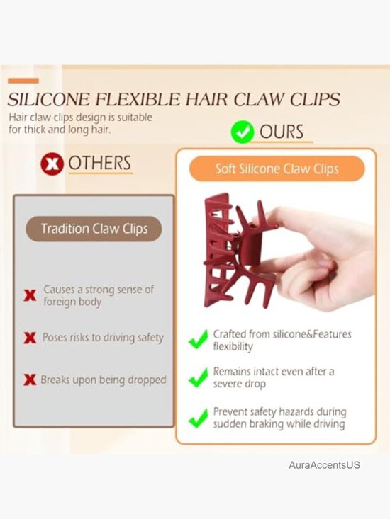 4 PCS Silicone Flexible Hair Claw Clips for Thick Hair, Jumbo Rectangle Clips,